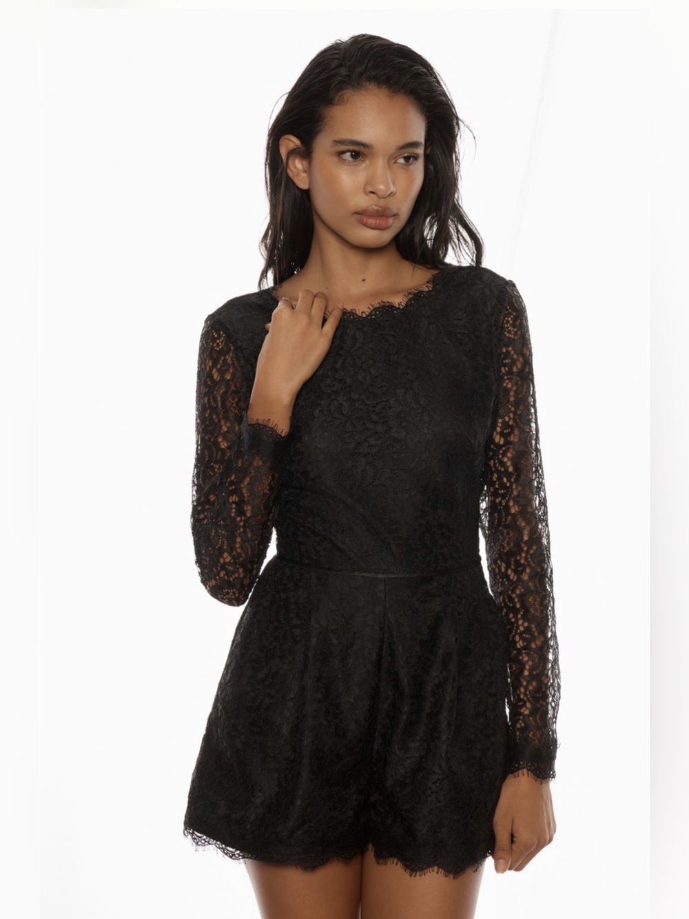 Anthropologie Black Lace Long-Sleeve Romper